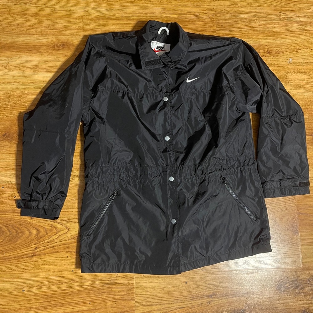 Vintage Nike Black Button Windbreaker Mesh Lined Rain Jacket Women’s Medium 8-10